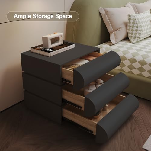 Stylish Black 3-Drawer Nightstand for Bedroom
