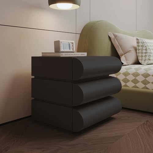 Stylish Black 3-Drawer Nightstand for Bedroom
