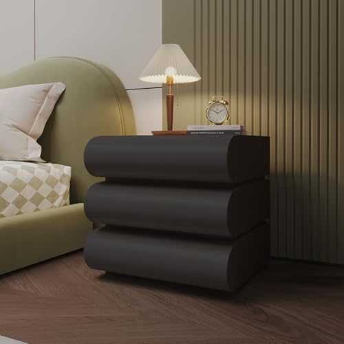 Stylish Black 3-Drawer Nightstand for Bedroom