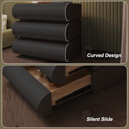 Stylish Black 3-Drawer Nightstand for Bedroom