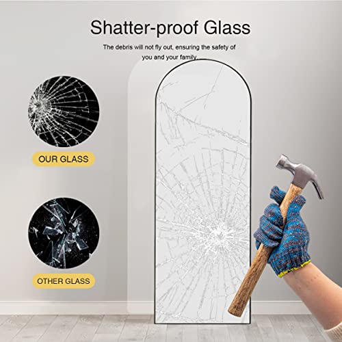 Arched Black Full-Length Floor Mirror with Stand