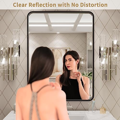 Matte Black Large Rounded Rectangle Bathroom Mirror