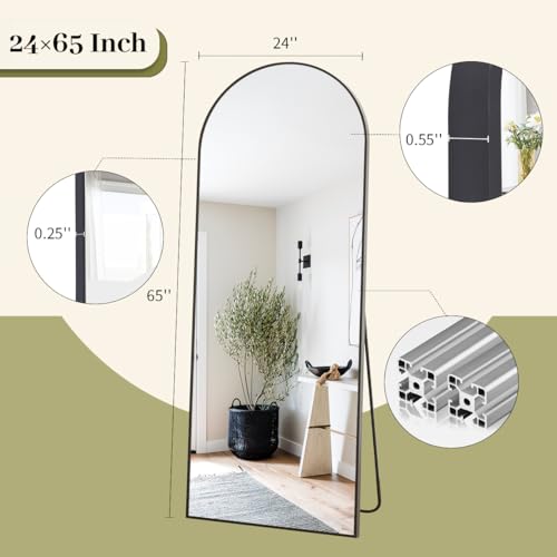 Arched Top Full Length Black Floor Mirror
