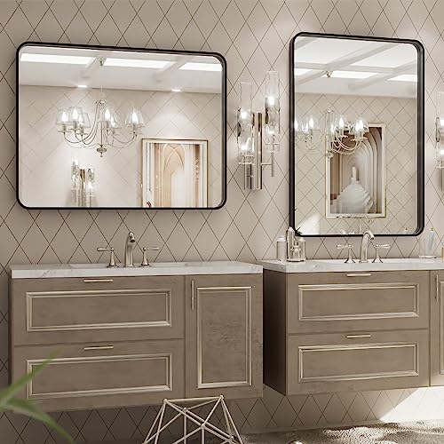 Matte Black Large Rounded Rectangle Bathroom Mirror