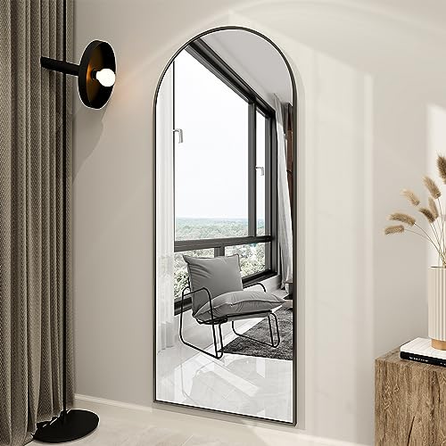 Arched Top Full Length Black Floor Mirror