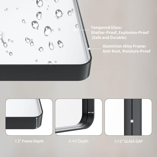 Matte Black Large Rounded Rectangle Bathroom Mirror