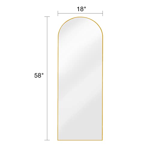 Gold Arched Full Length Floor Mirror, 18"x58
