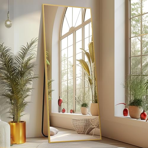 Gold Full-Length Floor Mirror with Stand and Frame