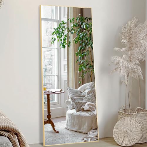 Gold Full-Length Floor Mirror with Stand and Frame