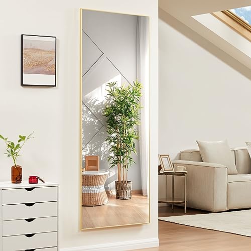 Gold Full-Length Floor Mirror with Stand and Frame