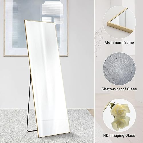 Gold Full-Length Floor Mirror with Stand and Frame