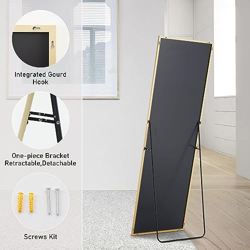 Gold Full-Length Floor Mirror with Stand and Frame