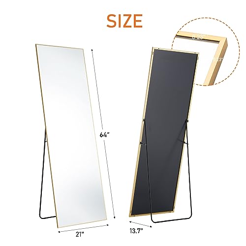 Gold Full-Length Floor Mirror with Stand and Frame