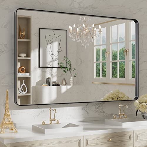 Matte Black Metal Framed Bathroom Mirror 48"x30