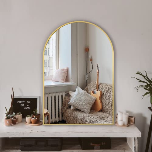 Gold Framed Arched Wall Mirror for Home Decor