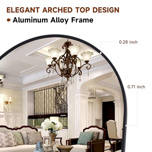 Freistehender Kurven-Spiegel mit Aluminiumrahmen, Schwarz