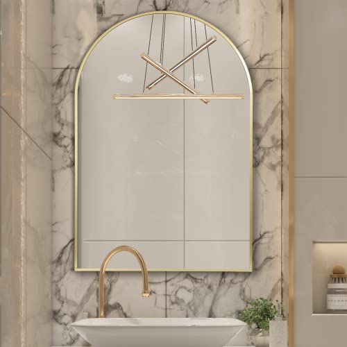 Gold Framed Arched Wall Mirror for Home Decor