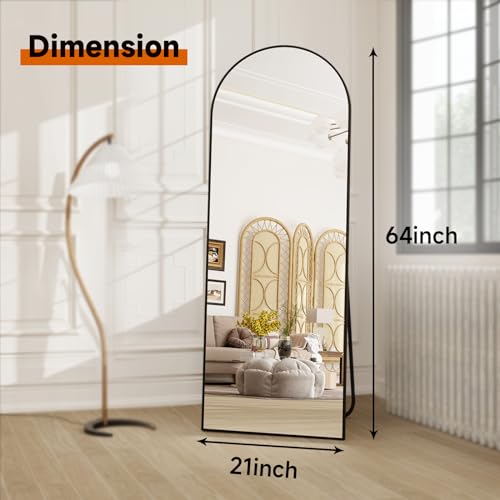 Freistehender Kurven-Spiegel mit Aluminiumrahmen, Schwarz