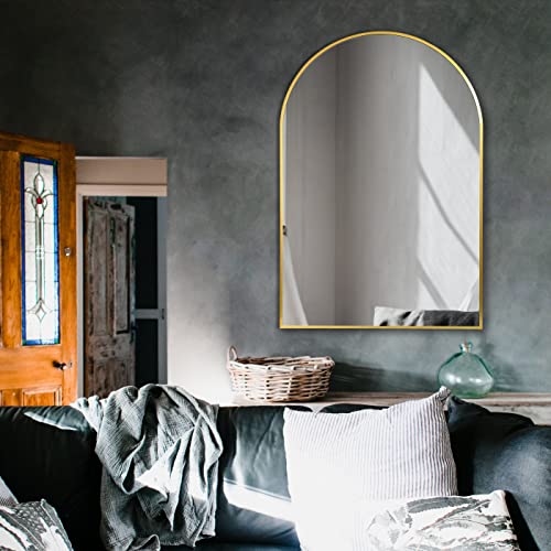 Gold Framed Arched Wall Mirror for Home Decor