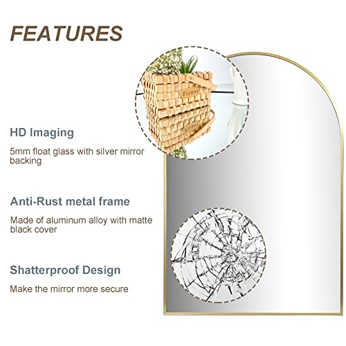 Gold Framed Arched Wall Mirror for Home Decor