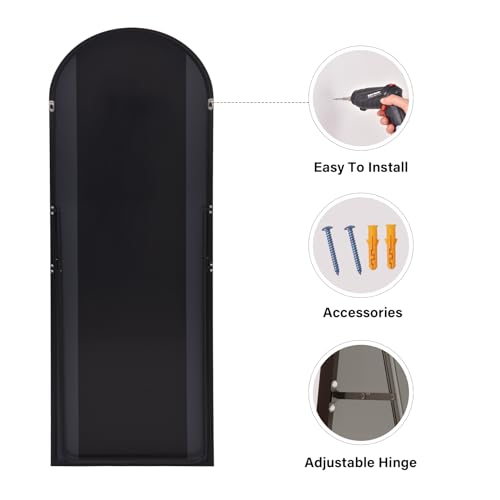 Freistehender Kurven-Spiegel mit Aluminiumrahmen, Schwarz