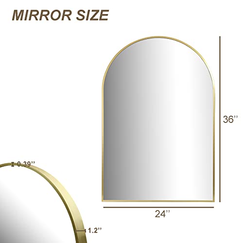 Gold Framed Arched Wall Mirror for Home Decor