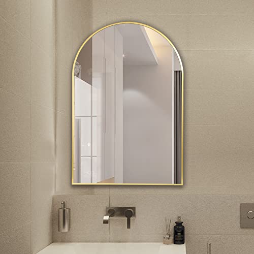 Gold Framed Arched Wall Mirror for Home Decor