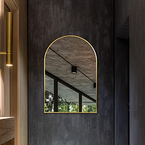 Gold Framed Arched Wall Mirror for Home Decor