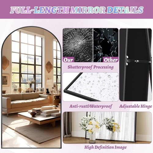Arched Black Full Length Freestanding Floor Mirror