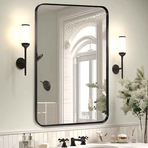 Brushed Metal Framed Round Bathroom Wall Mirror