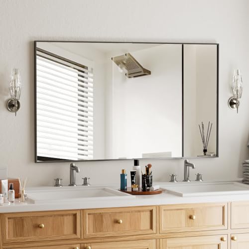 Rectangular Wall Mirror with Metal Frame, Black