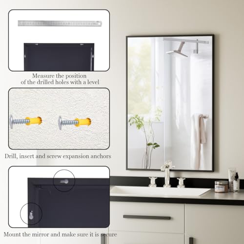 Rectangular Wall Mirror with Metal Frame, Black