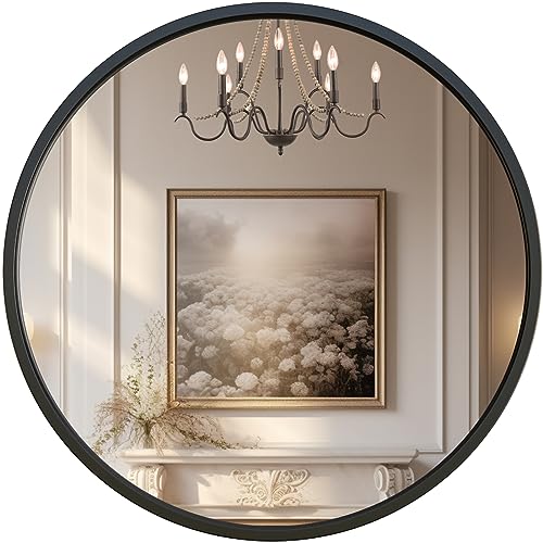 G-LEAF 32-Inch Black Round Wall Mirror