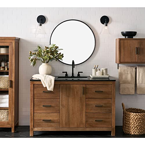 G-LEAF 32-Inch Black Round Wall Mirror