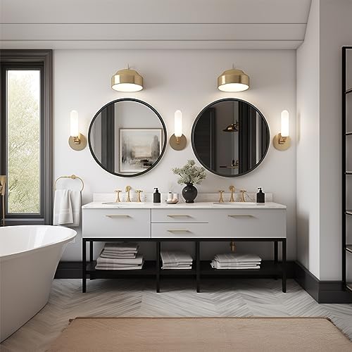 G-LEAF 32-Inch Black Round Wall Mirror