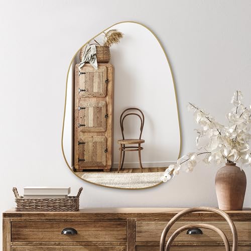 Asymmetrical Golden Wood Wall Mirror 71 x 50 cm