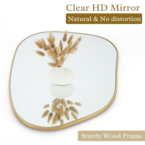 Asymmetrical Golden Wood Wall Mirror 71 x 50 cm