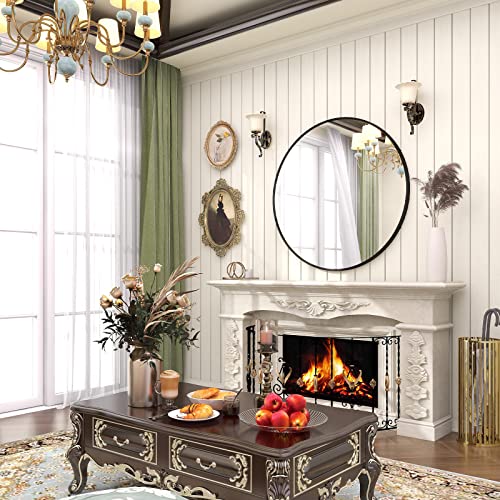 Black Metal 30-Inch Round Wall Mirror