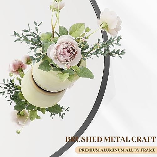 Black Metal 30-Inch Round Wall Mirror