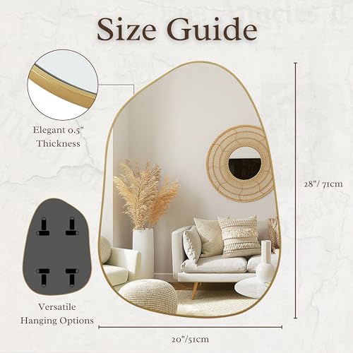 Asymmetrical Golden Wood Wall Mirror 71 x 50 cm