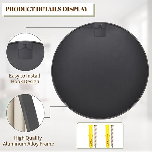 Black Metal 30-Inch Round Wall Mirror
