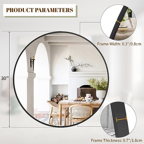 Black Metal 30-Inch Round Wall Mirror