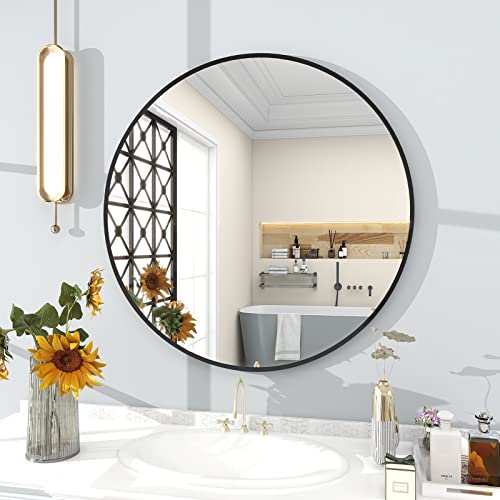 Black Metal 30-Inch Round Wall Mirror