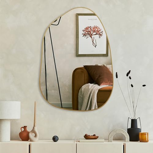 Asymmetrical Golden Wood Wall Mirror 71 x 50 cm