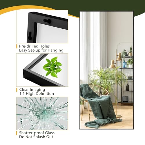 Full Length Floor Mirror with Stand, Black