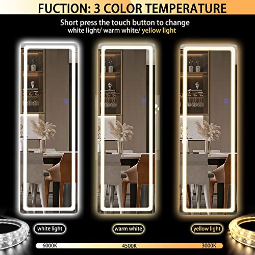 LED Adjustable Full-Length Mirror with 3 Light Colors