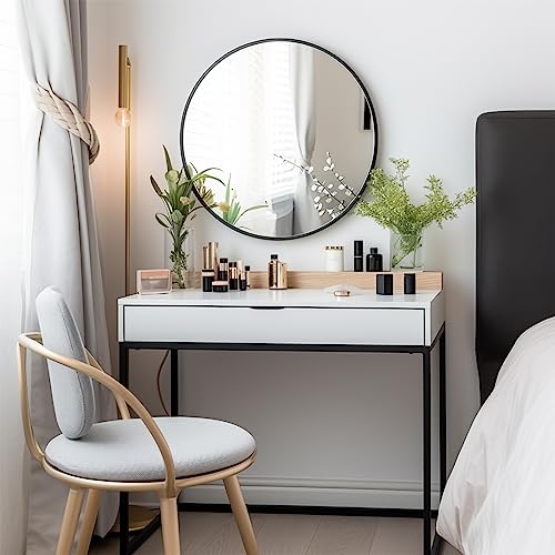 G-LEAF 32-Inch Black Round Wall Mirror