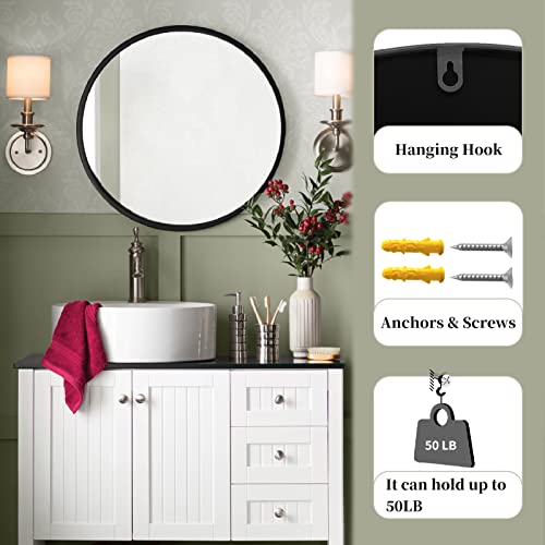 G-LEAF 32-Inch Black Round Wall Mirror