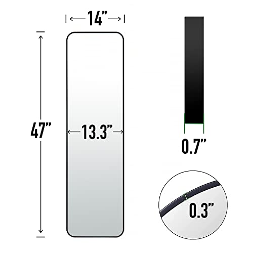 Full-Length Door Mirror with Metal Frame – Gold/Silver/Black