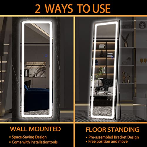 LED Adjustable Full-Length Mirror with 3 Light Colors